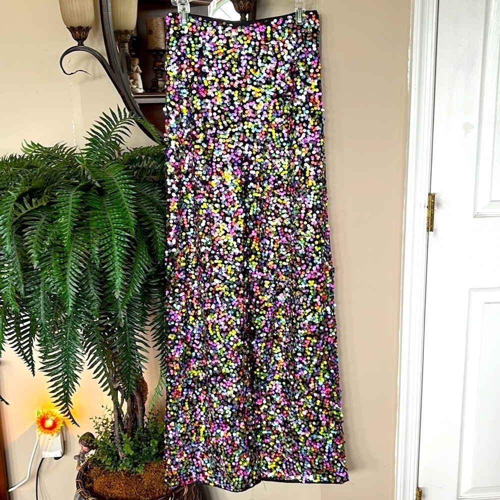 NWOT Nasty Gal Rainbow Sequin High Waist Wide Leg Flare Pants NYE Party Club - Picture 7 of 16